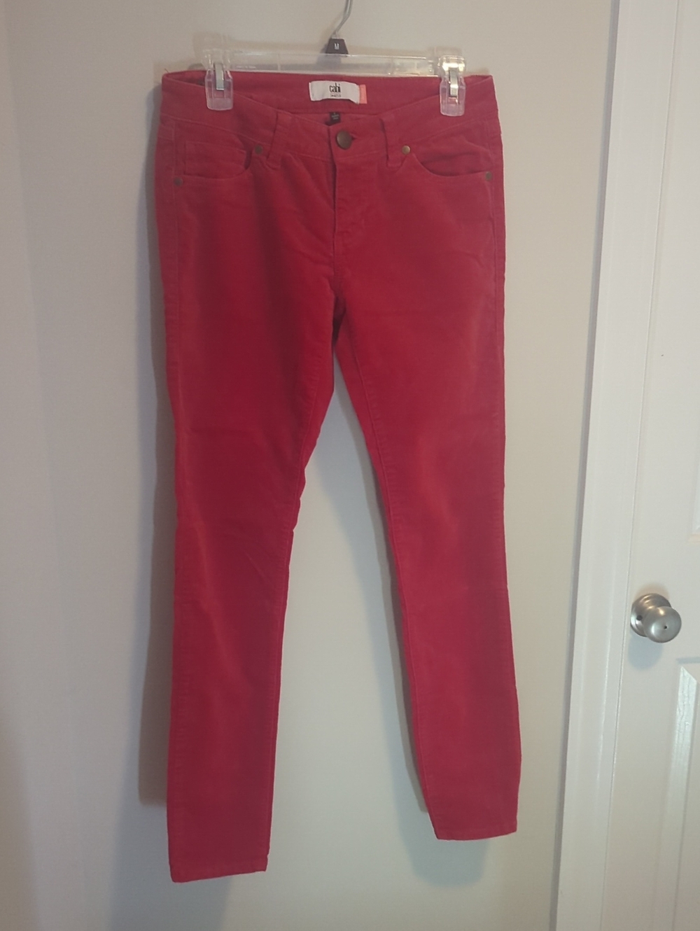 CAbi Red Slim Corduroy Pants